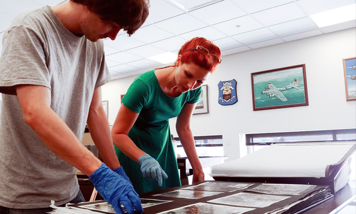 Students working in archive