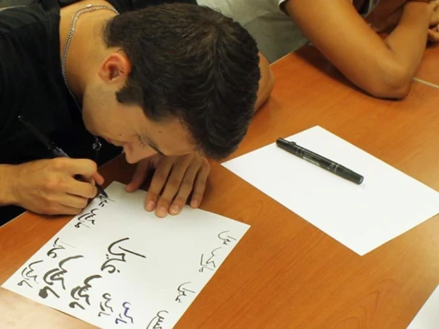 student writing arabic