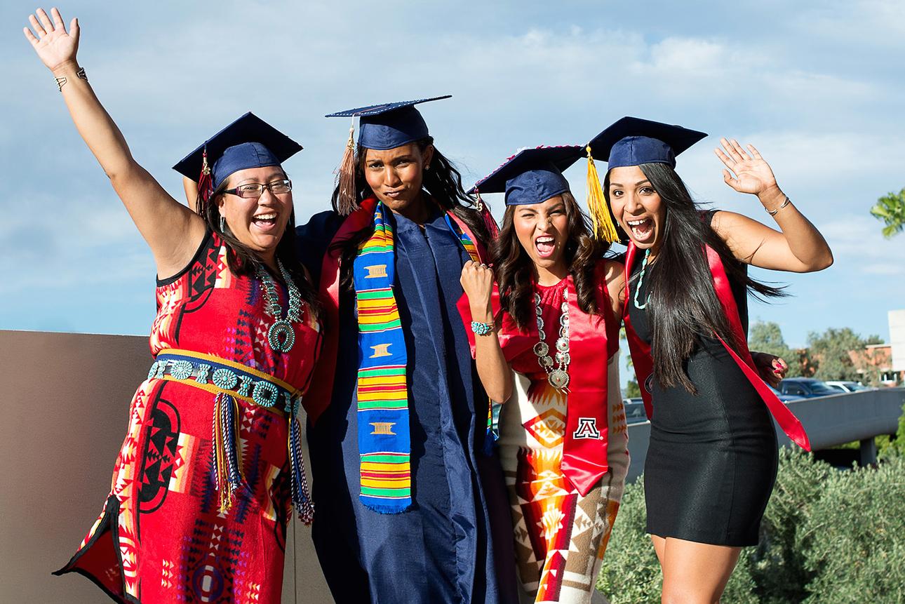 Four female American Indian Studies students at graduation